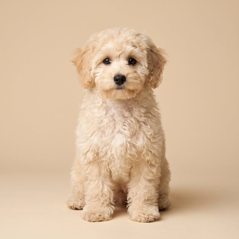 Cream Maltipoo puppy at sixteen to twenty-four weeks