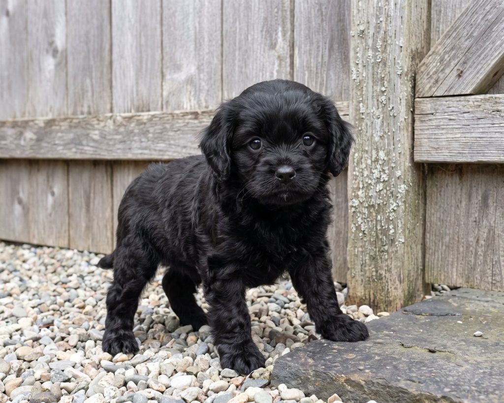 Bramble, a Mini F1 Black Cavapoo puppy available from Everpine