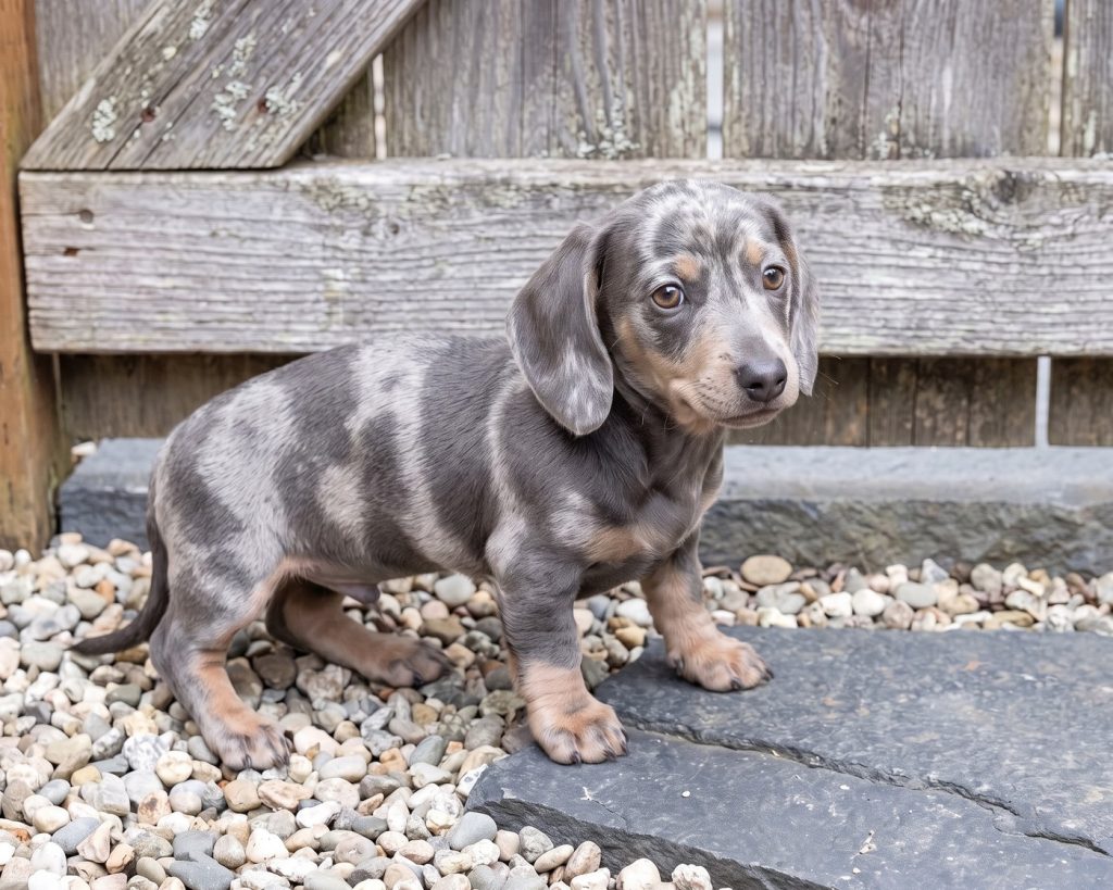 Marlowe, a Mini/Miniature Short-Haired/Smooth Blue Dapple Dachshund puppy available from Everpine
