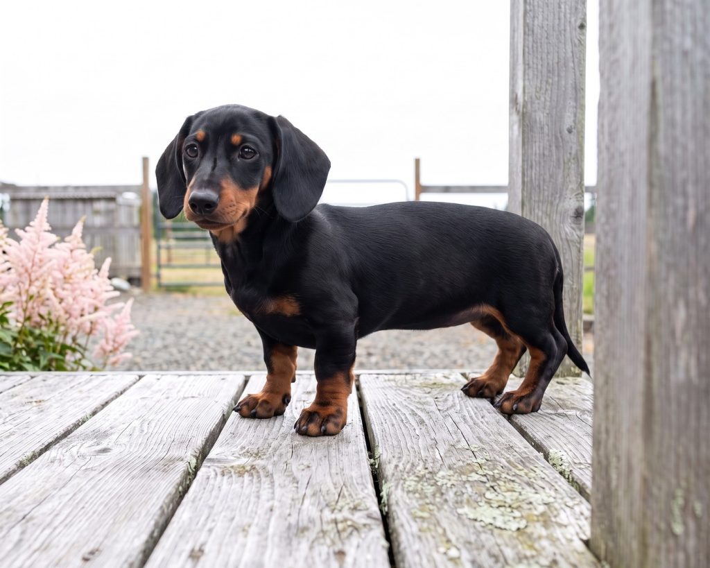 Poppy, a Standard Short-Haired/Smooth Black & Tan Dachshund puppy available from Everpine